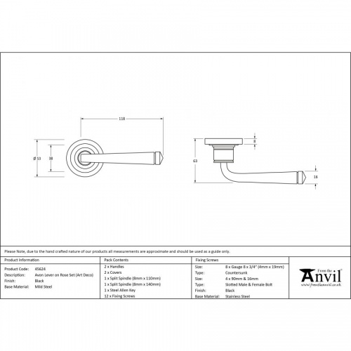 Black Avon Round Lever on Rose Set (Art Deco Rose)